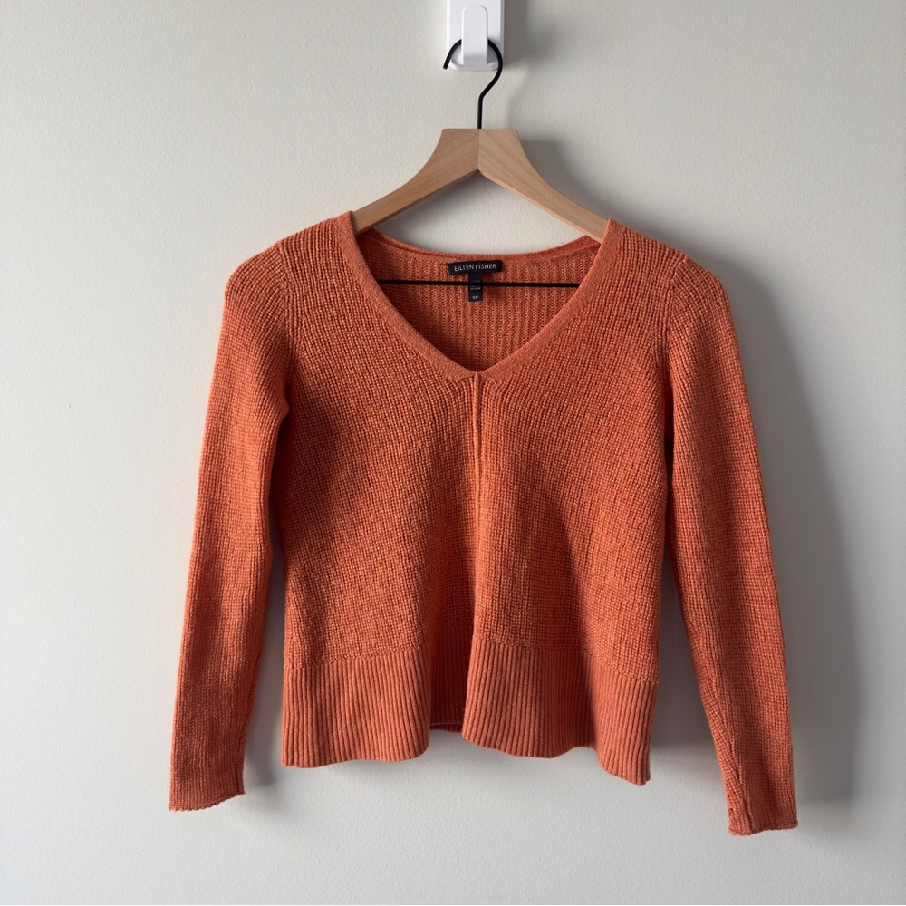 Eileen Fisher Merino Wool/Lyocell Blend V Neck Cropped Sweater long sleeve S